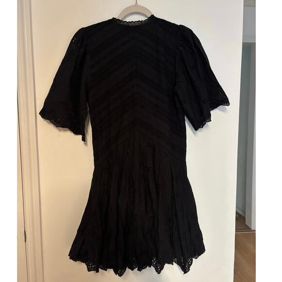 NWT Madewell Eyelet Flutter Sleeve Mini Dress in Cotton In Black Size 0 - Picture 8 of 8